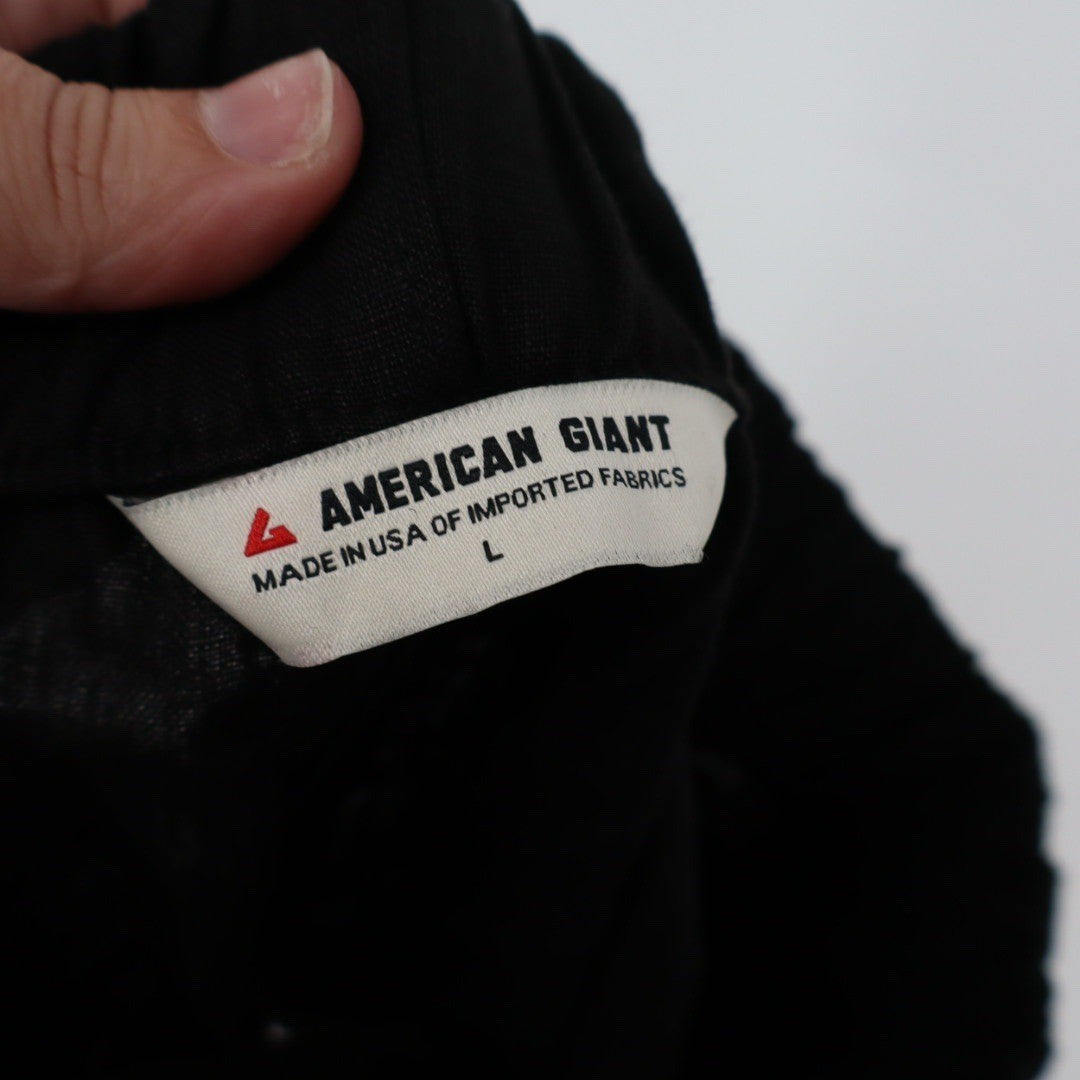American Giant Linen Black Elastic Waist Shorts Size L Made in USA