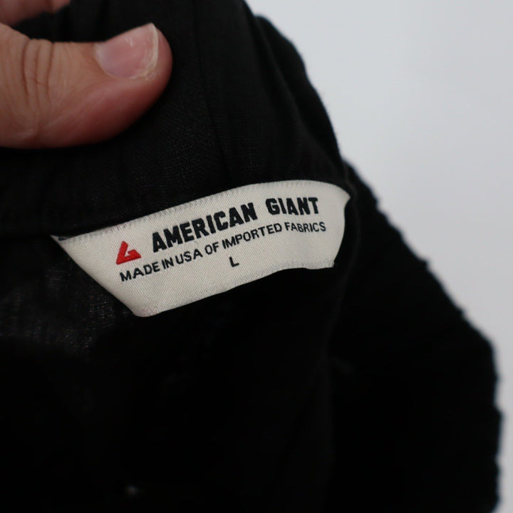 American Giant Linen Black Elastic Waist Shorts Size L Made in USA