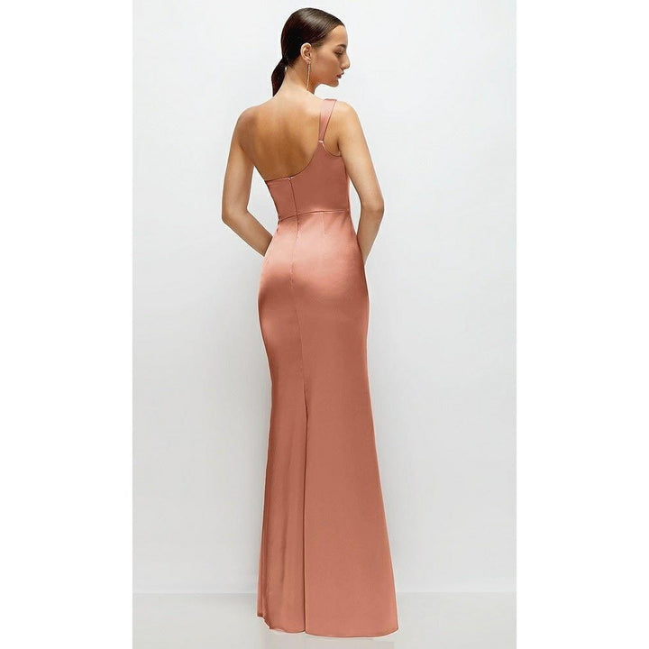 After Six One-Shoulder Cat-ye Neckline Fit And Flare Satin Maxi Dress Size 4