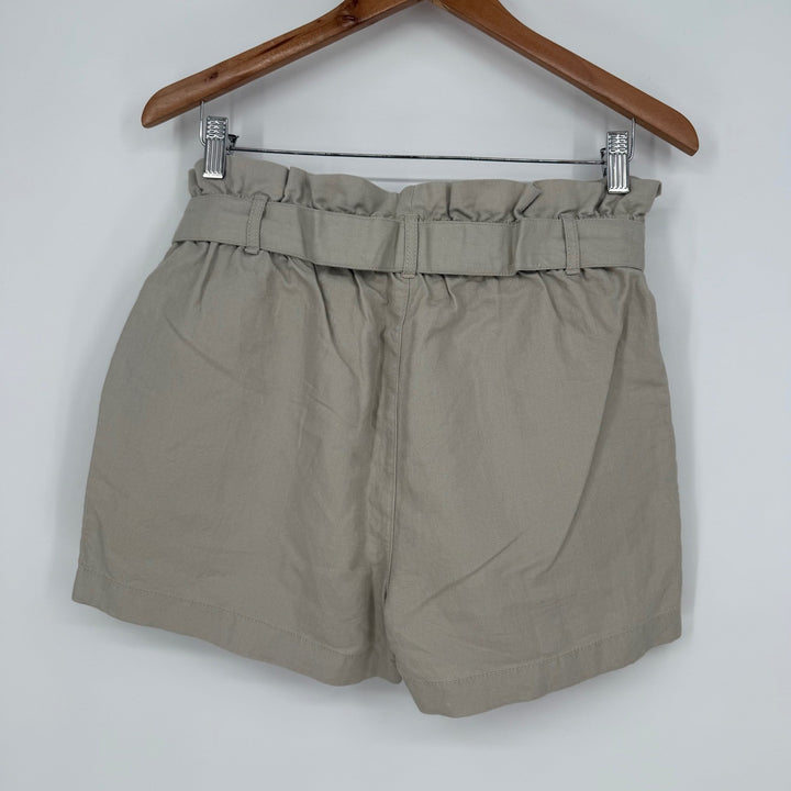 Nicole Miller New York Womens Beige Paper Bag Waist Belted Shorts M Medium
