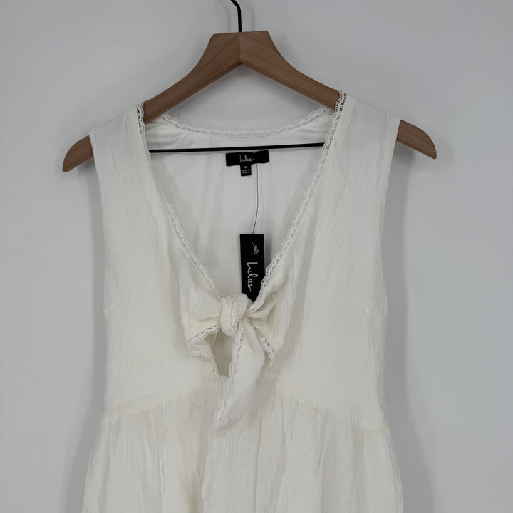 Lulus Lively Beauty White Tie-Front Tiered Mini Dress Size M