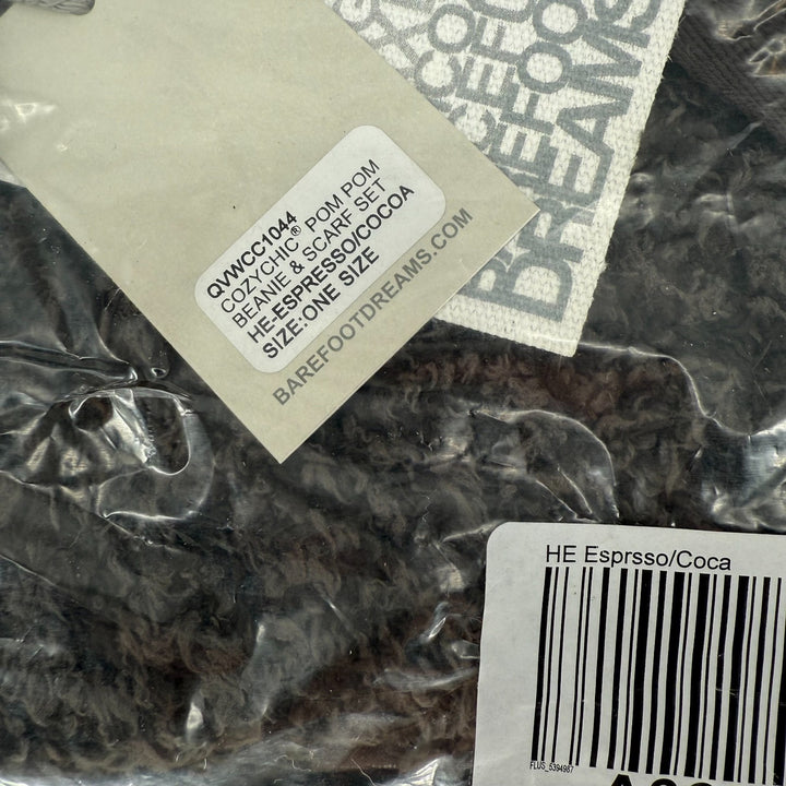 Barefoot Dreams CozyChic Pom Pom Beanie & Scarf Set Womens Espresso Cocoa Winter