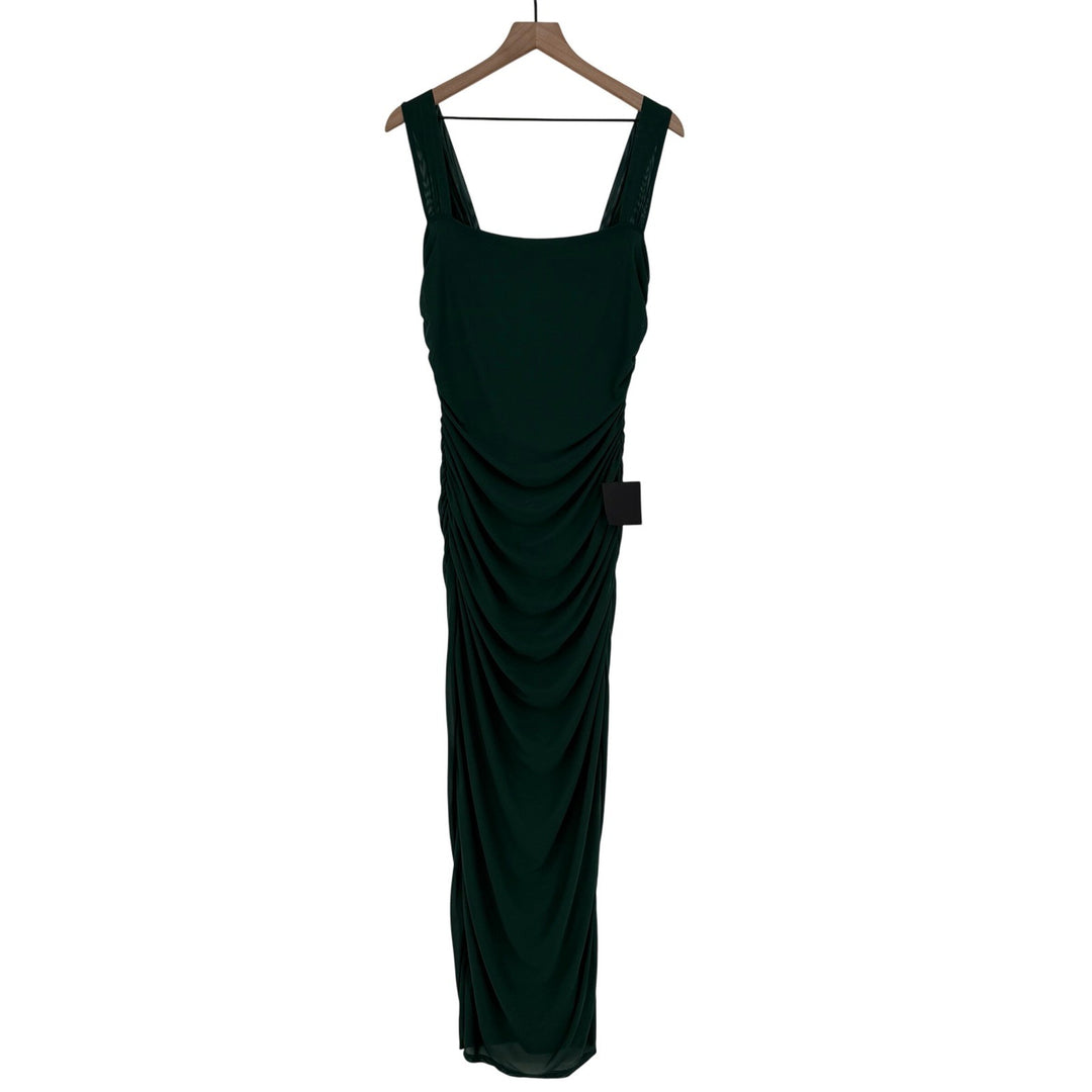 Lulus Amazing Presence Dark Green Mesh Ruched Column Maxi Dress Size XL