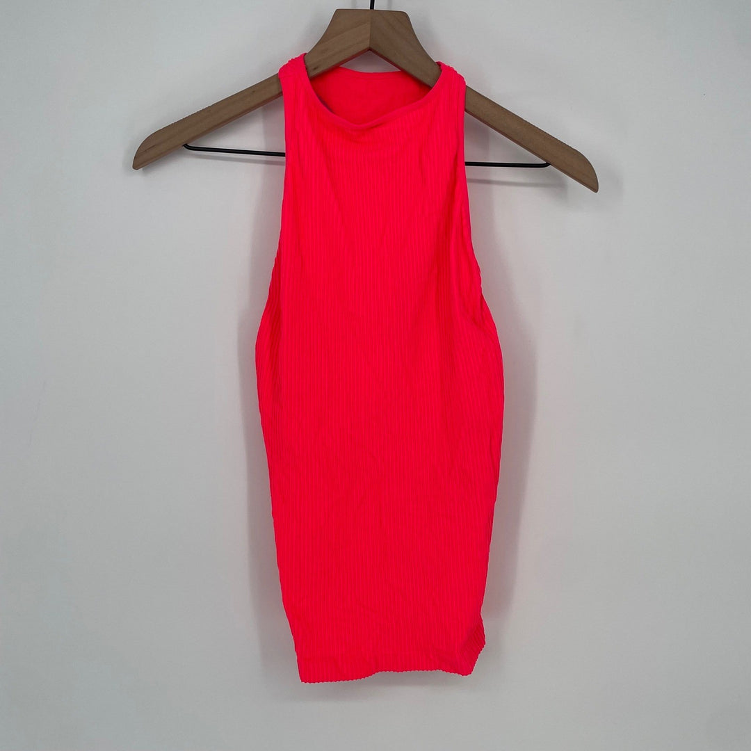 Free People Ribbed Racerback Tank Top Neon Coral Pima Cotton Blend Size XS