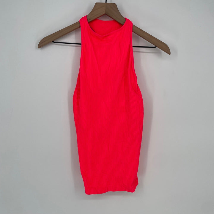Free People Ribbed Racerback Tank Top Neon Coral Pima Cotton Blend Size XS
