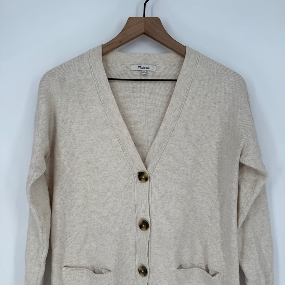 Madewell Beige Knit Cardigan Sweater XXS V Neck Button Front Long Sleeve Pockets