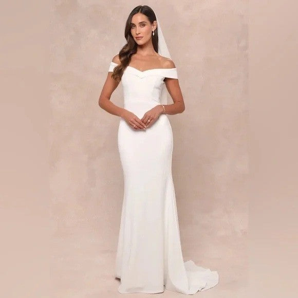 Lulus Arienne White Off-The-Shoulder Mermaid Maxi Dress Size L