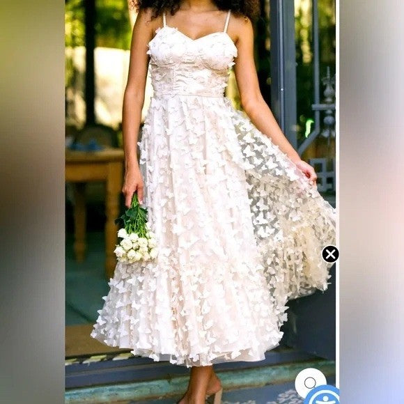 Lulus Time To Fly White Butterfly Lace-Up Midi Dress Size S