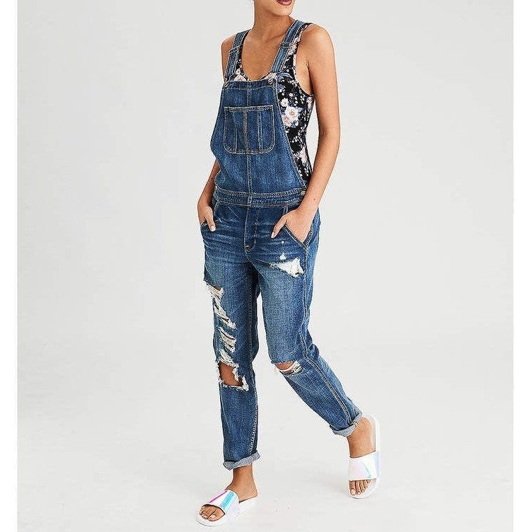 American Eagle Outfitters Tomgirl Overalls Distressed Denim Blue Size M
