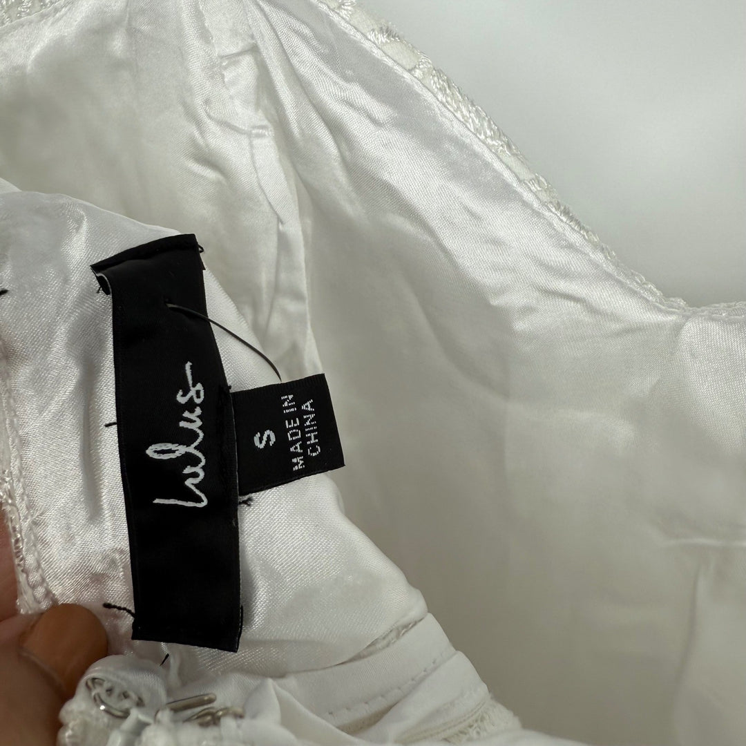 Lulus Exquisite Posture White Floral Embroidered Tiered Jumpsuit Size S