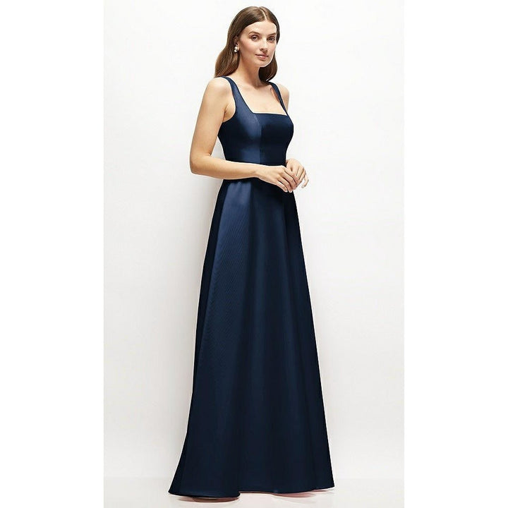 Dessy Collection Square-Neck Satin Maxi Dress With Full Skirt In Midnight Navy