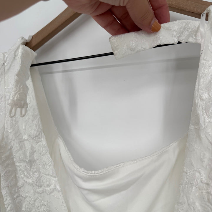 Lulus Elevated Icon White Jacquard Long Sleeve Bow Mini Dress Size M