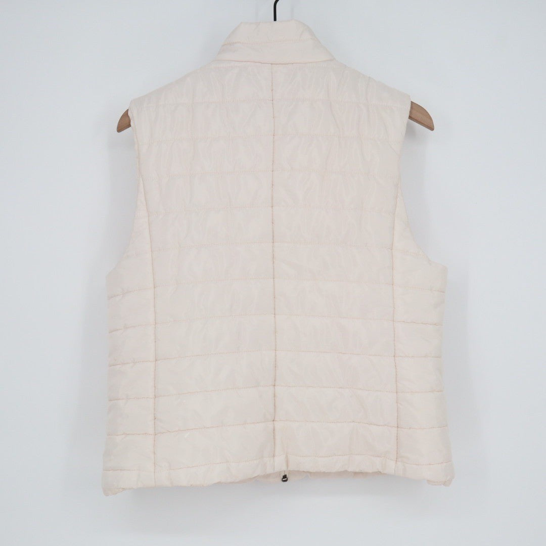LOFT Outlet Puffer Vest Womens Size L Cream Quilted Full Zip Mock Neck