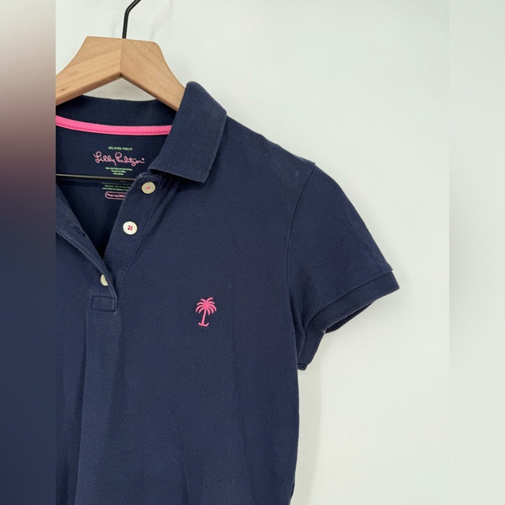 Lilly Pulitzer Short Sleeve Island Polo Shirt Women's S Blue Palm