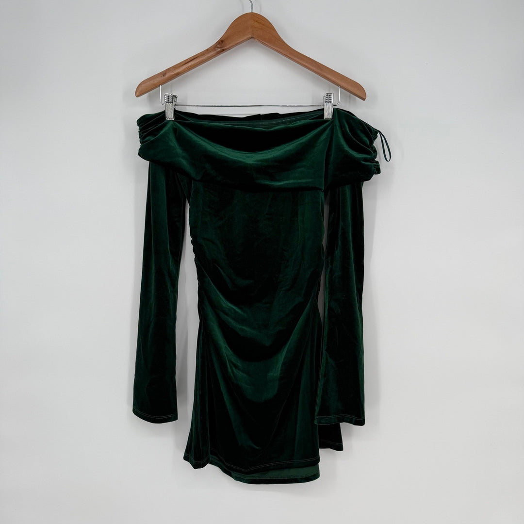 Lulus Nia Emerald Velvet Off-The-Shoulder Mini Dress Size M