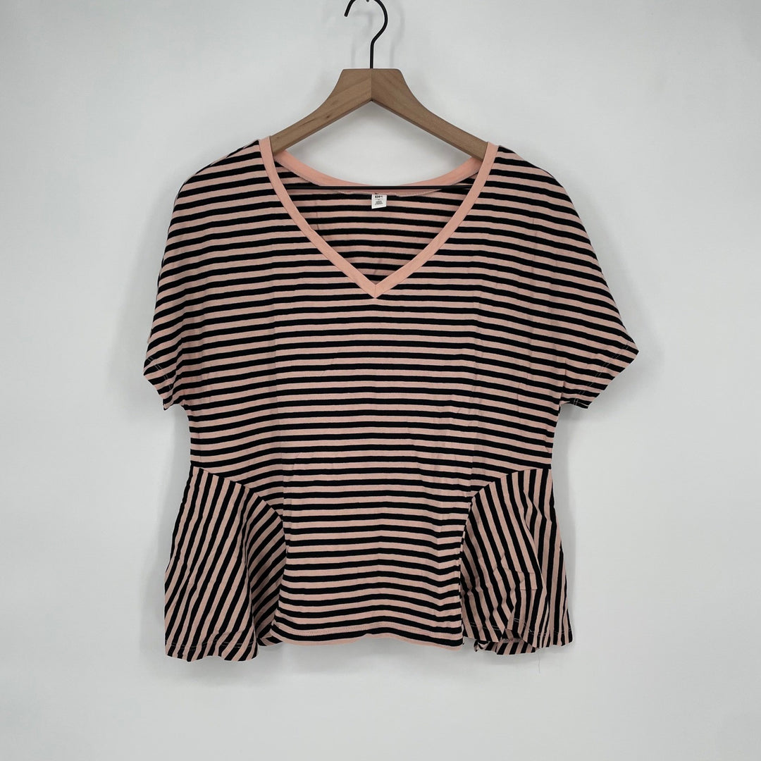 BP. Striped Peplum V Neck T Shirt Top Pink Black Womens Size S
