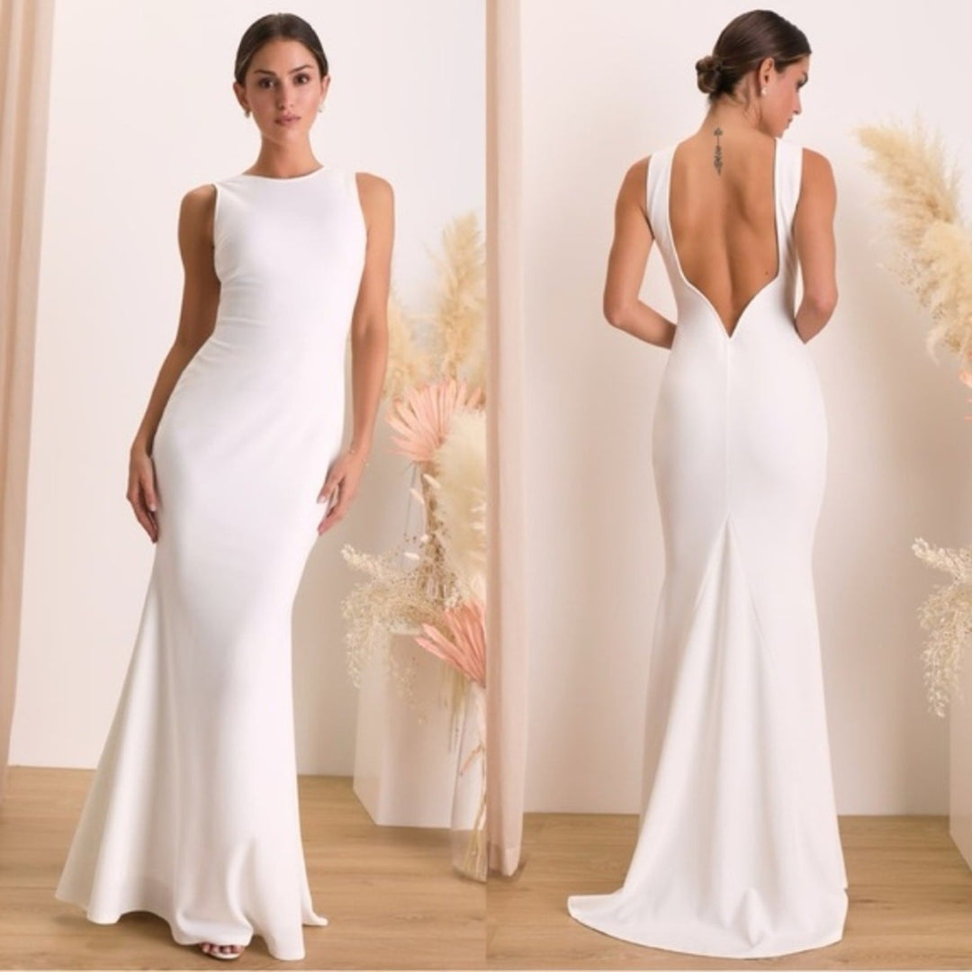 Lulus Va Va Voom White Backless Sleeveless Mermaid Maxi Dress Size XXS