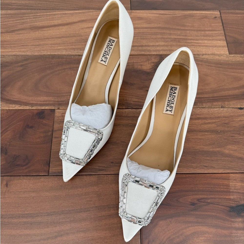 Badgley Mischka Aubree Pointed Toe Stiletto Pumps With Crystal Buckle Size 9.5