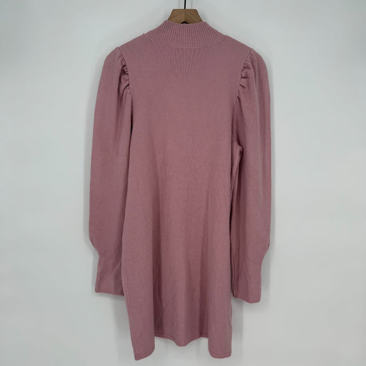 Wayf Lola Sweater Dress Women Medium Pink Nylon Puff Sleeve Mock Neck Tight Knit