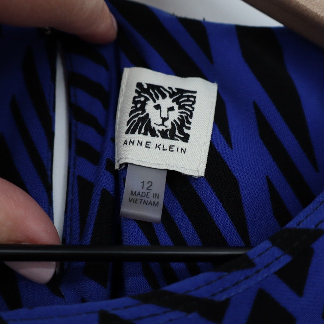 Anne Klein Blue Black Geometric Print Sleeveless Knee Length Dress Size 12