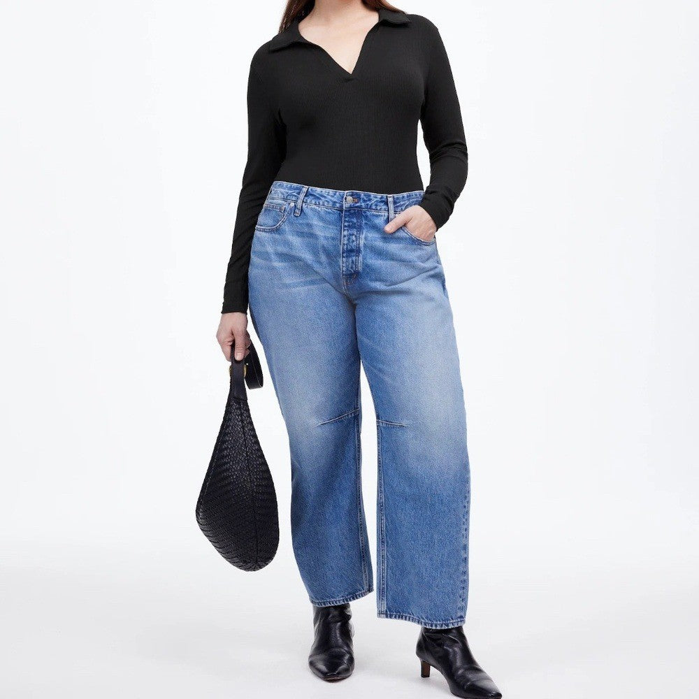 Madewell Drapey Rib Long-Sleeve Polo Top Size XXS