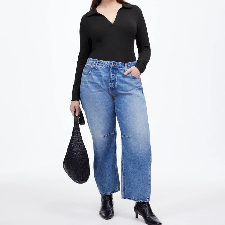 Madewell Drapey Rib Long-Sleeve Polo Top Size XXS