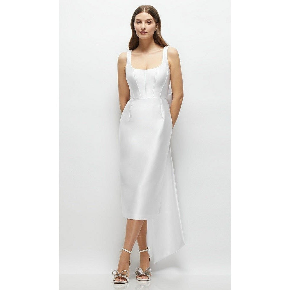 Alfred Dunner Scoop Neck Corset Satin Midi Dress With Floor-Length Bow Tails