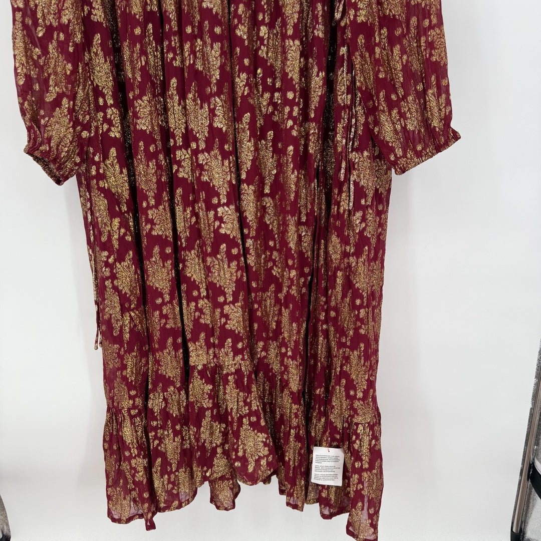 Asos Curve Maxi Dress Womens 26 Multicolor Metallic Gathered Waist Front Slit