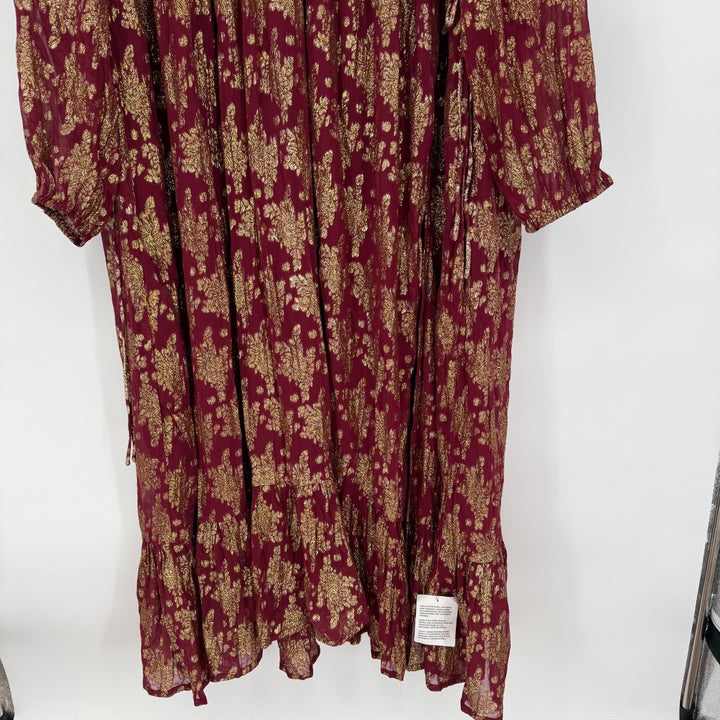 Asos Curve Maxi Dress Womens 26 Multicolor Metallic Gathered Waist Front Slit