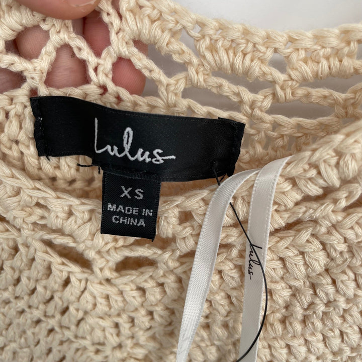 Lulus Crochet Knit Maxi Dress Cream Sleeveless Boho Beach Vacation XS