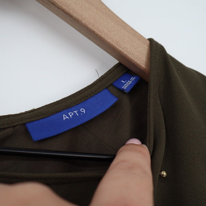 APT 9 Olive Green Beaded Sleeveless Shift Dress Size Large