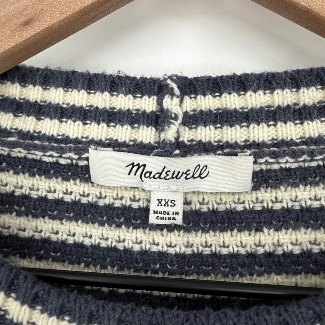 Madewell Striped Knit Sweater XXS Navy Cream Long Sleeve Mock Neck