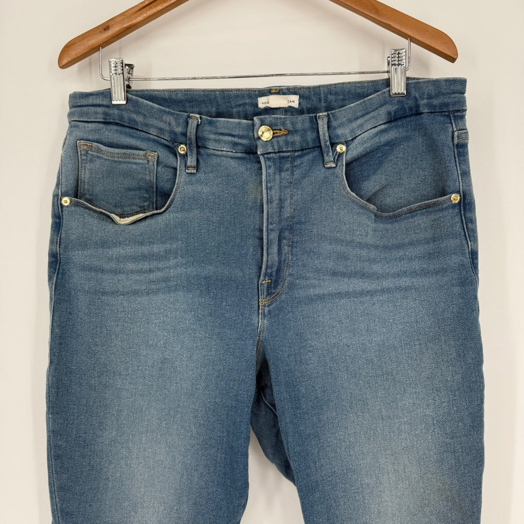 Good American Blue Denim Jeans Raw Hem Size 15 Style GL941T Blue655