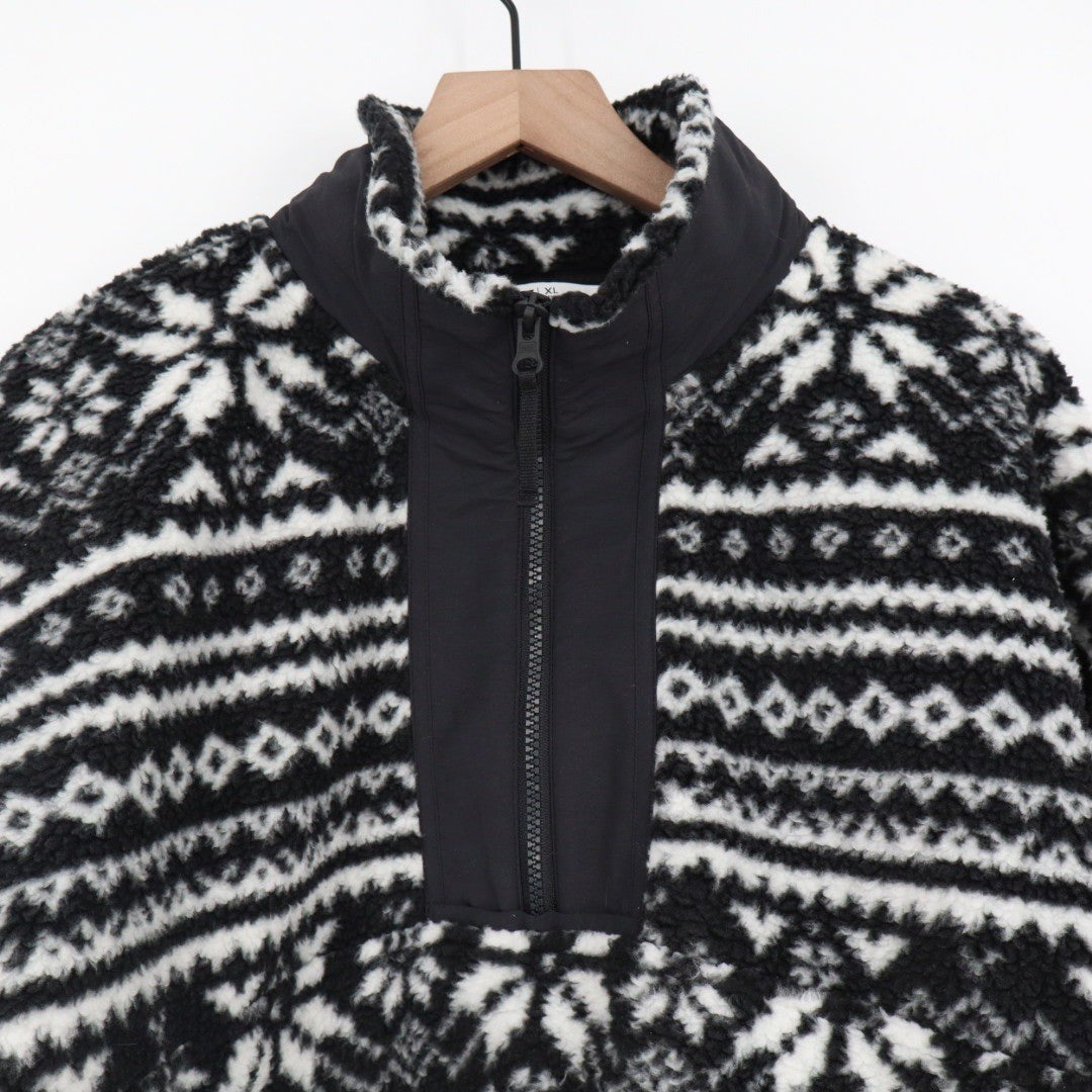 DSG Black White Fair Isle Fleece Quarter Zip Pullover Sweatshirt XL