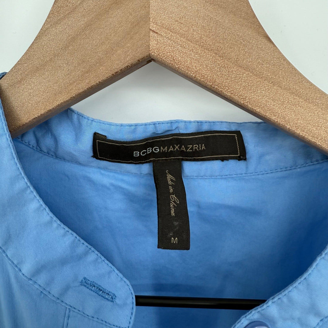 BCBGMAXAZRIA Sleeveless Top Knot Front Blouse Light Chambray Blue Size M