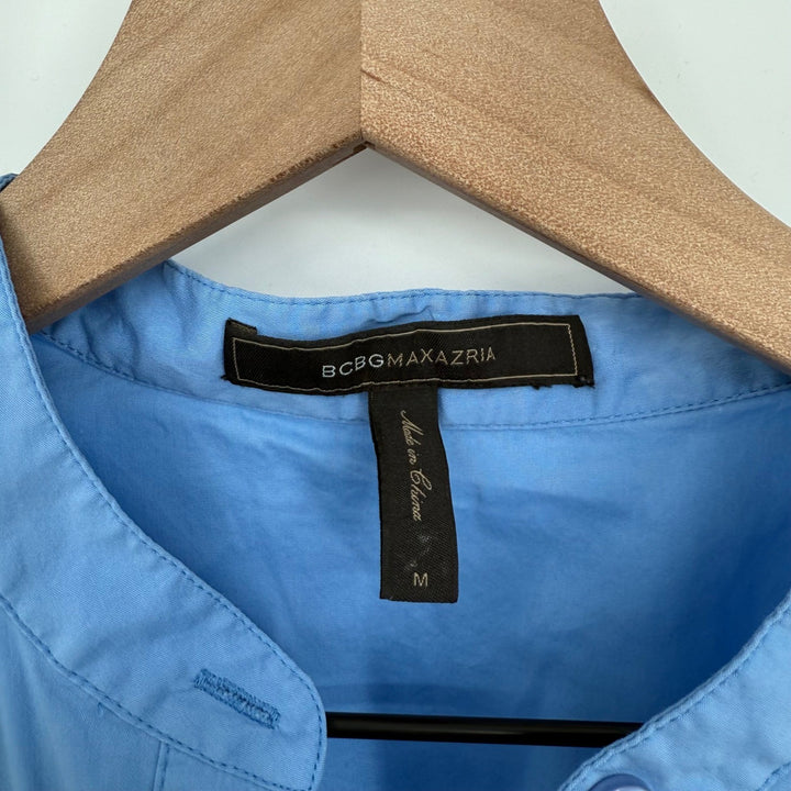 BCBGMAXAZRIA Sleeveless Top Knot Front Blouse Light Chambray Blue Size M