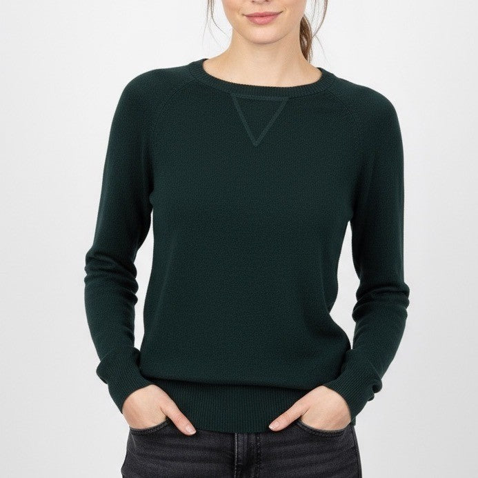 French Connection Dark Green Crew Neck Raglan Sleeve Knit Sweater XS