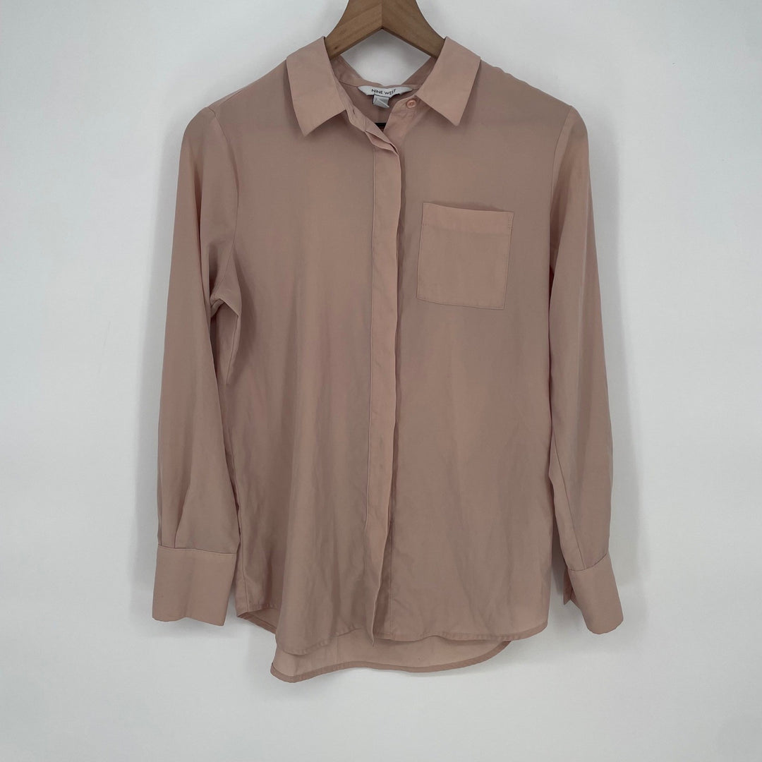 Nine West Women's Pink Button Down Long Sleeve Blouse Shirt Size S