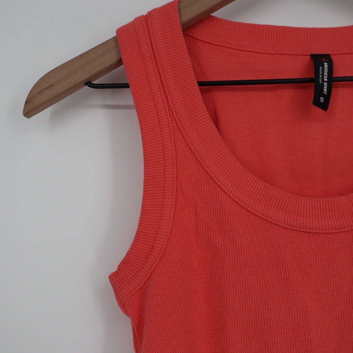American Giant Ribbed Tank Top Coral Red Size S Made in USA Fitted Basic