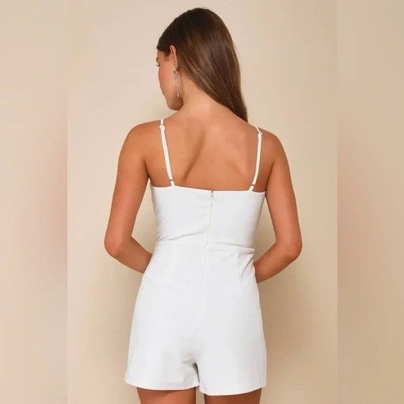 Lulus Cheers To Chic White Notched Sleeveless Skort Romper Size S