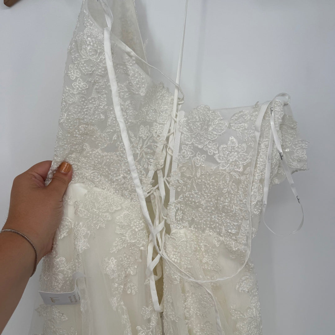 Lulus Glorious Luxury White Sheer Tulle Embroidered Beaded Maxi Dress Size XL