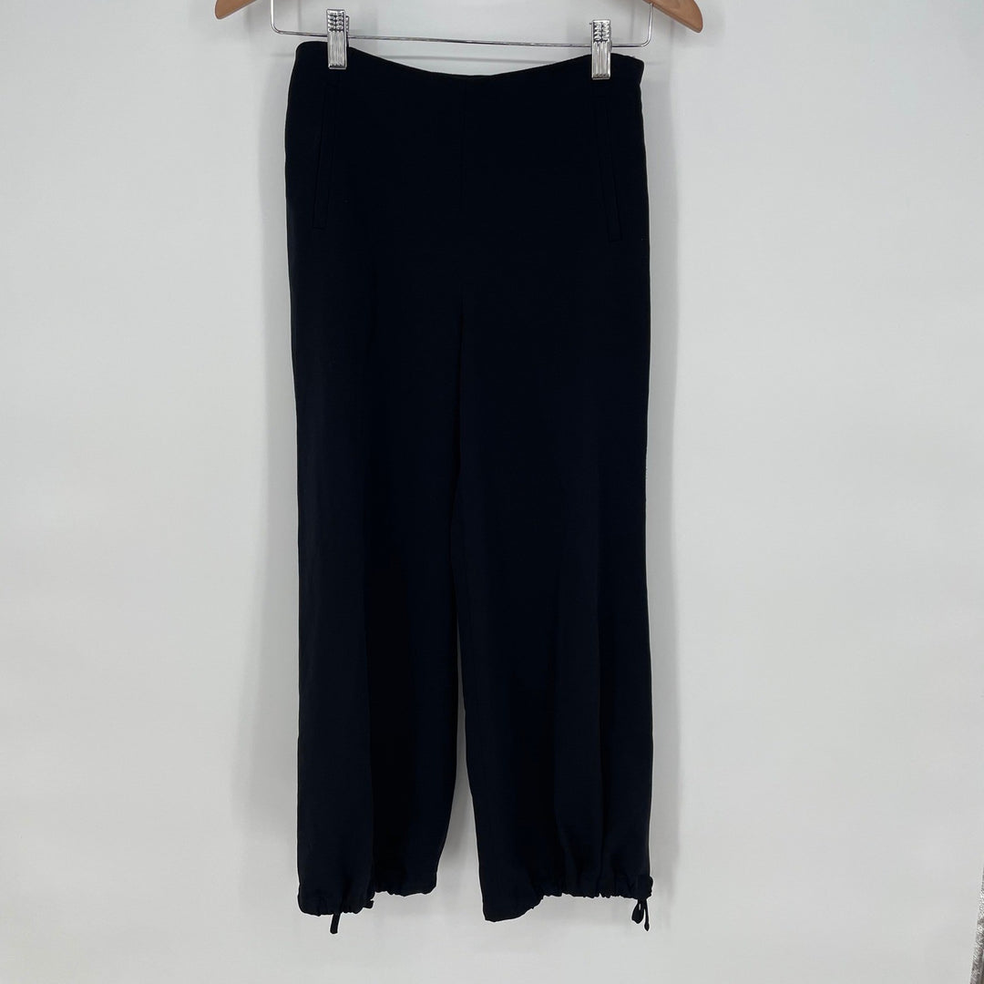 Babaton 1-01 Black Cropped Drawstring Hem Wide Leg Pants Size 00