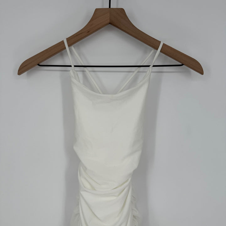Lulus Confident Allure White Ruched Lace-Up Bodycon Mini Dress Size S
