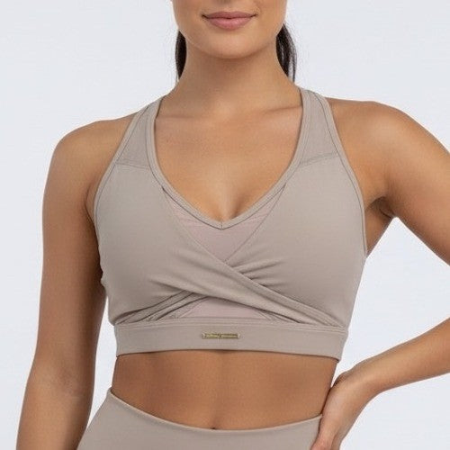 Gymshark Whitney Simmons Twist Front Sports Bra Taupe Medium Athletic