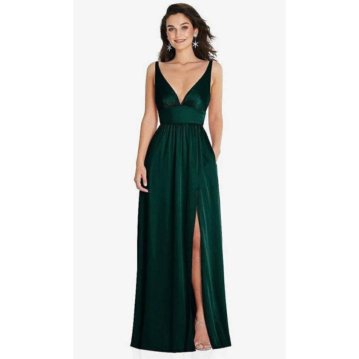 Thread Deep V-Neck Shirred Skirt Maxi Dress With Convertible Straps In Evergreen