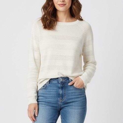 Vince Cream Striped Lightweight Linen Blend Sweater Size S