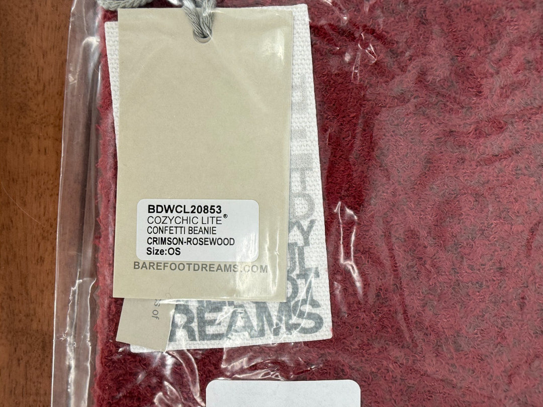 Barefoot Dreams CozyChic Lite Confetti Beanie Hat Women One Size Red Knit Winter