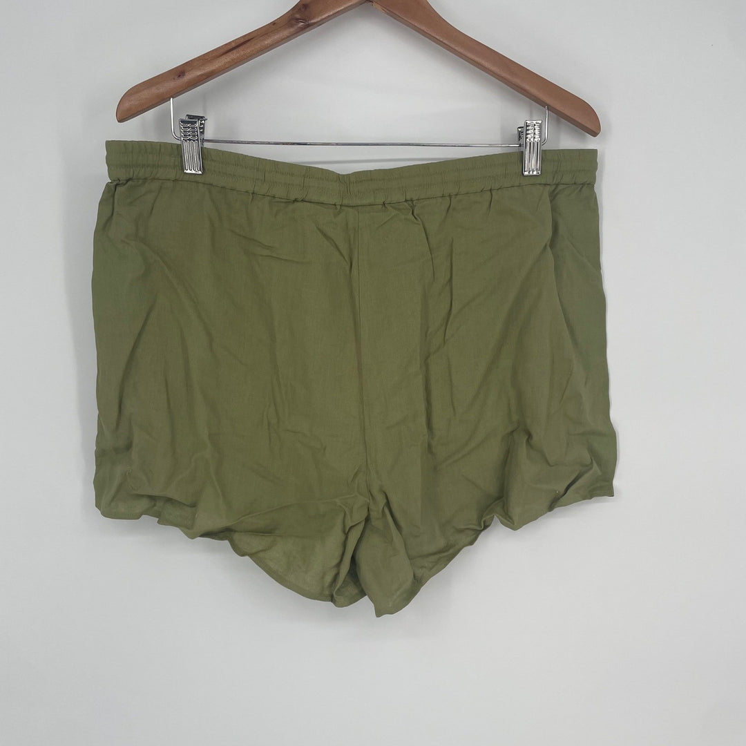 Andie The Short Olive Green Linen Blend Drawstring Casual Summer Shorts Size XL