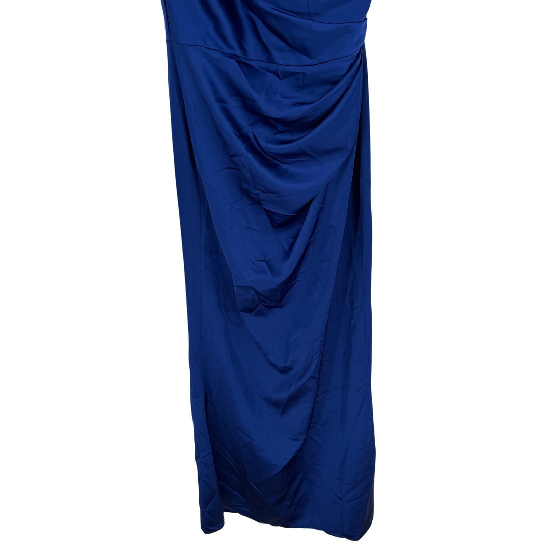 After Six One-Shoulder Cat-Eye Neckline Fit And Flare Satin Maxi Dress Size 8