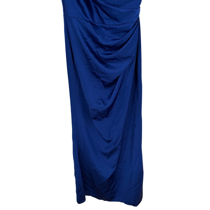 After Six One-Shoulder Cat-Eye Neckline Fit And Flare Satin Maxi Dress Size 8